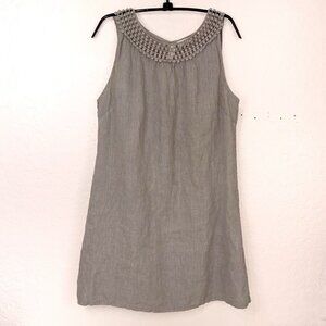 Via Signoria Linen Dress Womens Medium Crochet Natural Made‎ In Italy Lagenlook